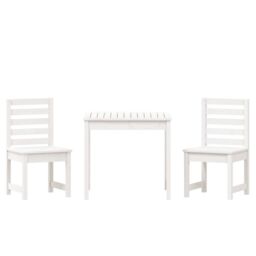 Berkfield Home 3 Piece Garden Bistro Set White Solid Wood Pine - thumbnail 5