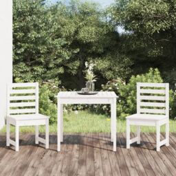Berkfield Home 3 Piece Garden Bistro Set White Solid Wood Pine - thumbnail 1