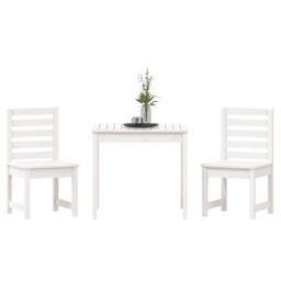 Berkfield Home 3 Piece Garden Bistro Set White Solid Wood Pine - thumbnail 4