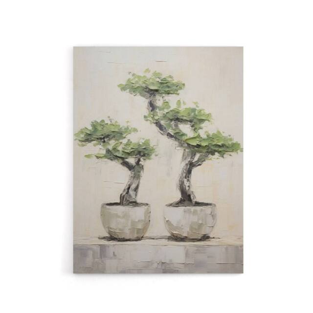 "Artery8 Japanese Bonsai Trees In Pots Canvas Wall Art Print in Grey - Size: W18"" x H24""" - image 1