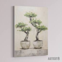 "Artery8 Japanese Bonsai Trees In Pots Canvas Wall Art Print in Grey - Size: W18"" x H24""" - thumbnail 2