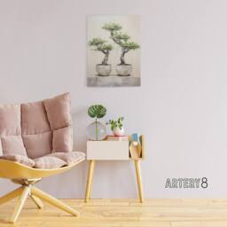 "Artery8 Japanese Bonsai Trees In Pots Canvas Wall Art Print in Grey - Size: W18"" x H24""" - thumbnail 3