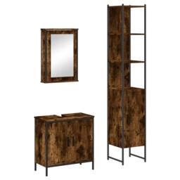 Berkfield Home Durable 3 Piece Bathroom Furniture Set Smoked Oak Engineered Wood in Brown - thumbnail 3