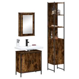 Berkfield Home Durable 3 Piece Bathroom Furniture Set Smoked Oak Engineered Wood in Brown - thumbnail 2