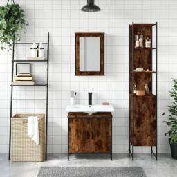 Berkfield Home Durable 3 Piece Bathroom Furniture Set Smoked Oak Engineered Wood in Brown