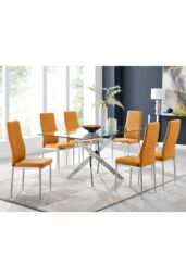 FurnitureboxUK Leonardo Glass & Chrome Metal Dining Table & 6 Milan Chairs Dining Set in Mustard - thumbnail 1