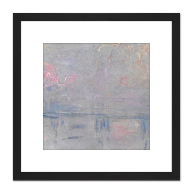 Artery8 Monet Claude Charing Cross Bridge Crossed 8X8 Inch Square Wooden Framed Wall Art Print Picture with Mount in Black - image 1