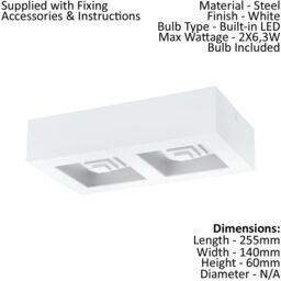Loops Wall / Ceiling Light Modern White Box Lamp 255mm x 140mm 6.3W Built in LED - thumbnail 2