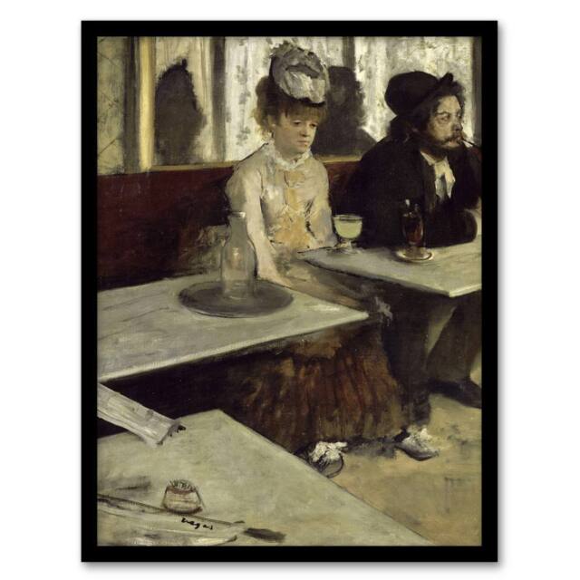 Artery8 Edgar Degas Framed Wall Art Print In a Cafe Absithe Drinkers Painting in Grey - Size: A4 - image 1