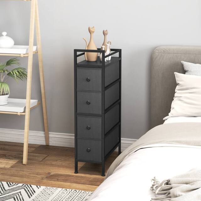 HOMCOM Narrow 4 Drawer Dresser with Steel Frame, Chest of Drawers, Black - image 1