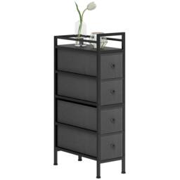 HOMCOM Narrow 4 Drawer Dresser with Steel Frame, Chest of Drawers, Black - thumbnail 2