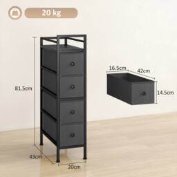 HOMCOM Narrow 4 Drawer Dresser with Steel Frame, Chest of Drawers, Black - thumbnail 3