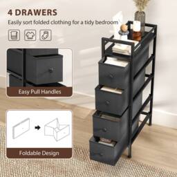 HOMCOM Narrow 4 Drawer Dresser with Steel Frame, Chest of Drawers, Black - thumbnail 5
