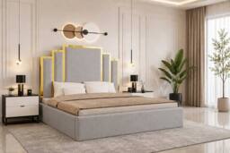 SOFT SNOOZE BEDS Luxury Gold Trim Upholstered Bed Designer Tufted Headboard & Ottoman in Silver - Size: Super King - thumbnail 1
