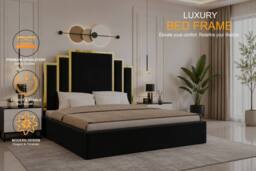 SOFT SNOOZE BEDS Luxury Gold Trim Upholstered Bed Designer Tufted Headboard & Ottoman in Silver - Size: Super King - thumbnail 5