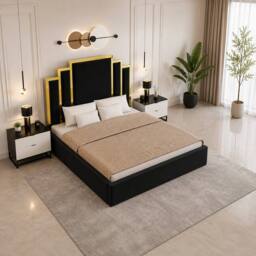 SOFT SNOOZE BEDS Luxury Gold Trim Upholstered Bed Designer Tufted Headboard & Ottoman in Silver - Size: Super King - thumbnail 7