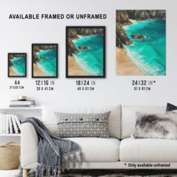 "Artery8 Porthcurno Beach Cliffs Aerial View Landscape Framed Art Print in Blue - Size: W12"" x H16""" - thumbnail 3