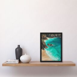 "Artery8 Porthcurno Beach Cliffs Aerial View Landscape Framed Art Print in Blue - Size: W12"" x H16""" - thumbnail 4