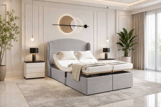 SOFT SNOOZE BEDS Chester Wings Electric Adjustable Mobility Bed with Mattress in Silver - Size: Small Double - image 1