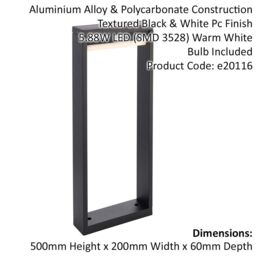 Loops 500mm Slim Outdoor Bollard Post Light PIR Sensor Textured Black & White Diffuser - thumbnail 2