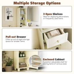 Costway Narrow Bathroom Cabinet 172cm Tall Floor Cabinet w/ Shelves & Drawer in Beige - thumbnail 7