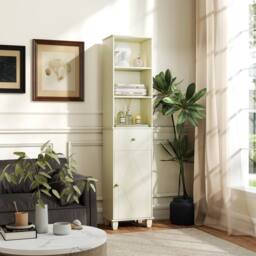 Costway Narrow Bathroom Cabinet 172cm Tall Floor Cabinet w/ Shelves & Drawer in Beige - thumbnail 4