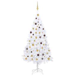 Berkfield Home Artificial Pre-lit Christmas Tree with Ball Set White 210 cm PVC - thumbnail 1