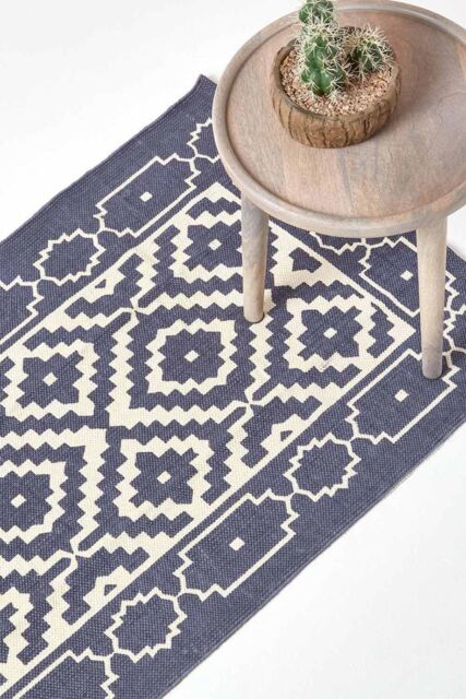 Homescapes Halmstad Scandi Style Cotton Printed Rug, 66 x 200 cm in Blue - Size: 66 cm x 200 cm - image 1
