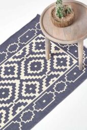 Homescapes Halmstad Scandi Style Cotton Printed Rug, 66 x 200 cm in Blue - Size: 66 cm x 200 cm - thumbnail 1