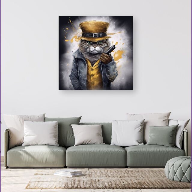 Warren Reed - Designer Splashart Gangster Cat Canvas - Size: w40 inch x h40 inch - image 1