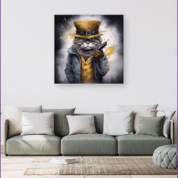 Warren Reed - Designer Splashart Gangster Cat Canvas - Size: w40 inch x h40 inch - thumbnail 1