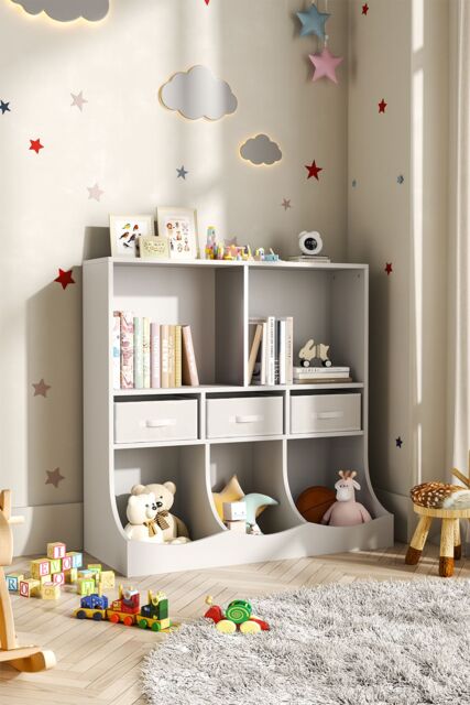 Living and Home Three Story Open Toy Clothing and Book Storage Cabinet in White