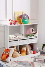 Living and Home Three Story Open Toy Clothing and Book Storage Cabinet in White - thumbnail 3