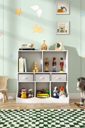 Living and Home Three Story Open Toy Clothing and Book Storage Cabinet in White - thumbnail 2