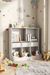 Living and Home Three Story Open Toy Clothing and Book Storage Cabinet in White - thumbnail 1