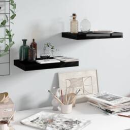 Berkfield Home Durable Floating Wall Shelves 2 pcs High Gloss Black 40x23x3.8 cm MDF - thumbnail 2