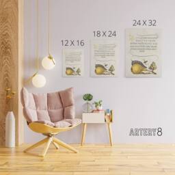 "Artery8 Caterpillar Pear & Butterfly Calligraphy Canvas Wall Art Print in White - Size: W12"" x H16""" - thumbnail 4