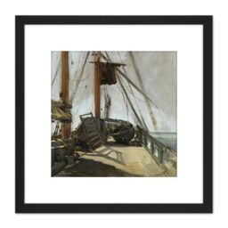 Artery8 Edouard Manet The Ships Deck Painting 8X8 Inch Square Wooden Framed Wall Art Print Picture with Mount in Black - thumbnail 1