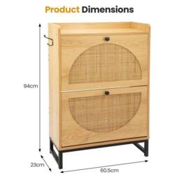PAWNORA Rattan Shoe Storage Cabinet & 2 Flip Drawers in Brown - thumbnail 2