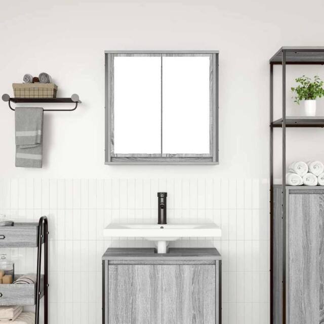 Berkfield Home Decorative Bathroom Wall Cabinet with Mirror Grey Sonoma 60x21x60 cm - Size: 60 x 21 x 60 cm - image 1
