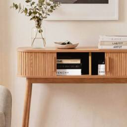CALICOSY ERNEST 2-Door Sliding Console Table, 100Cm Wide in Light Brown - thumbnail 6