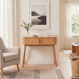 CALICOSY ERNEST 2-Door Sliding Console Table, 100Cm Wide in Light Brown - thumbnail 2