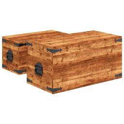 Berkfield Home Storage Chest Set 2 Pieces Rough Mango Wood in Brown - thumbnail 8