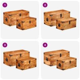 Berkfield Home Storage Chest Set 2 Pieces Rough Mango Wood in Brown - thumbnail 1