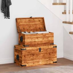 Berkfield Home Storage Chest Set 2 Pieces Rough Mango Wood in Brown - thumbnail 2