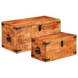 Berkfield Home Storage Chest Set 2 Pieces Rough Mango Wood in Brown - thumbnail 3