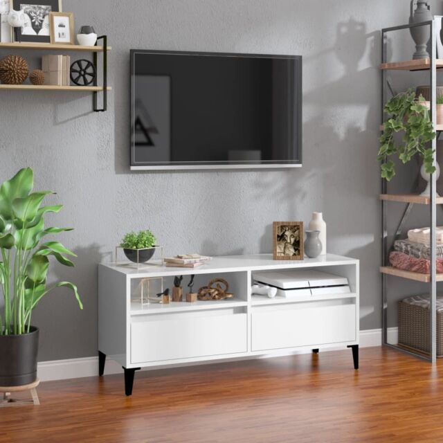 Berkfield Home TV Cabinet High Gloss White 100x34.5x44.5 cm Engineered Wood - image 1