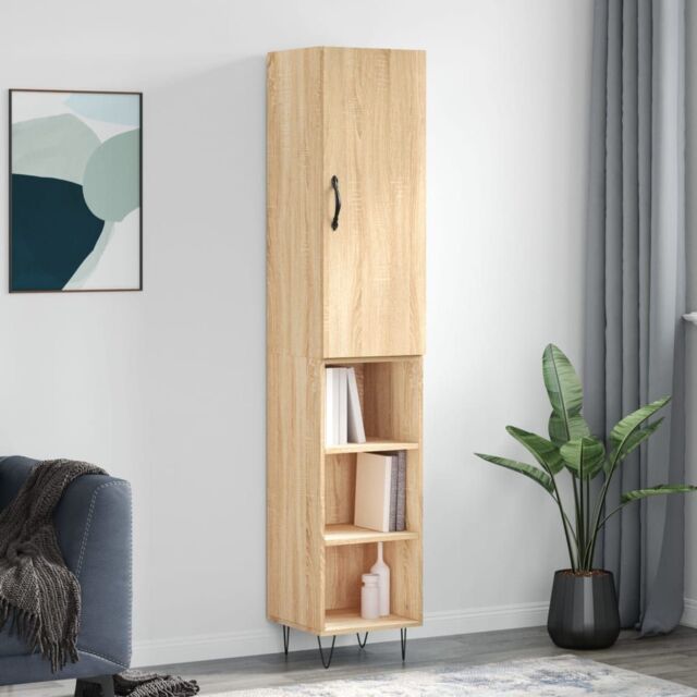 Berkfield Home Highboard Sonoma Oak 34.5x34x180 cm Engineered Wood in Brown - image 1