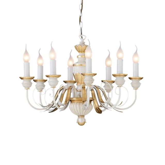 Netlighting Firenze 8 Light Chandelier Ivory Gold Finish E14 - image 1