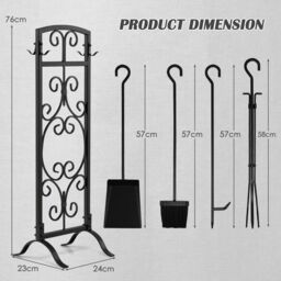 Costway 5 Piece Fireplace Tool Set Fire Place Accessories with Easy-To-Grab Handles in Black - thumbnail 2